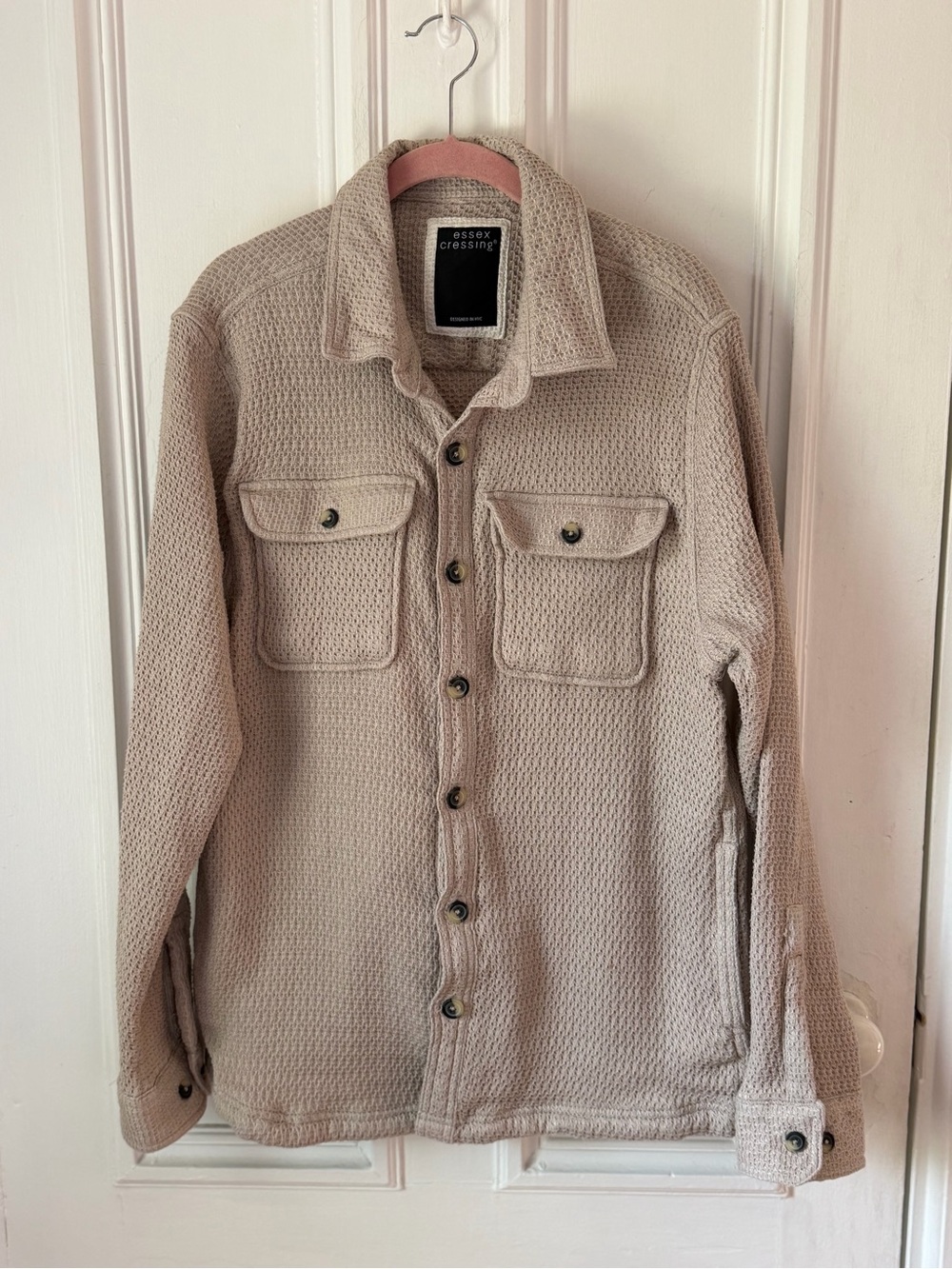 Women’s Essex Crossing Cream Waffle Knit Button Front Oversized Shirt Jacket